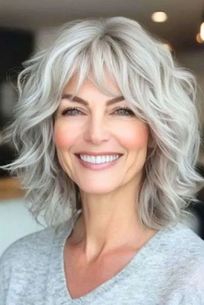 Shoulder-length shag with flipped tips