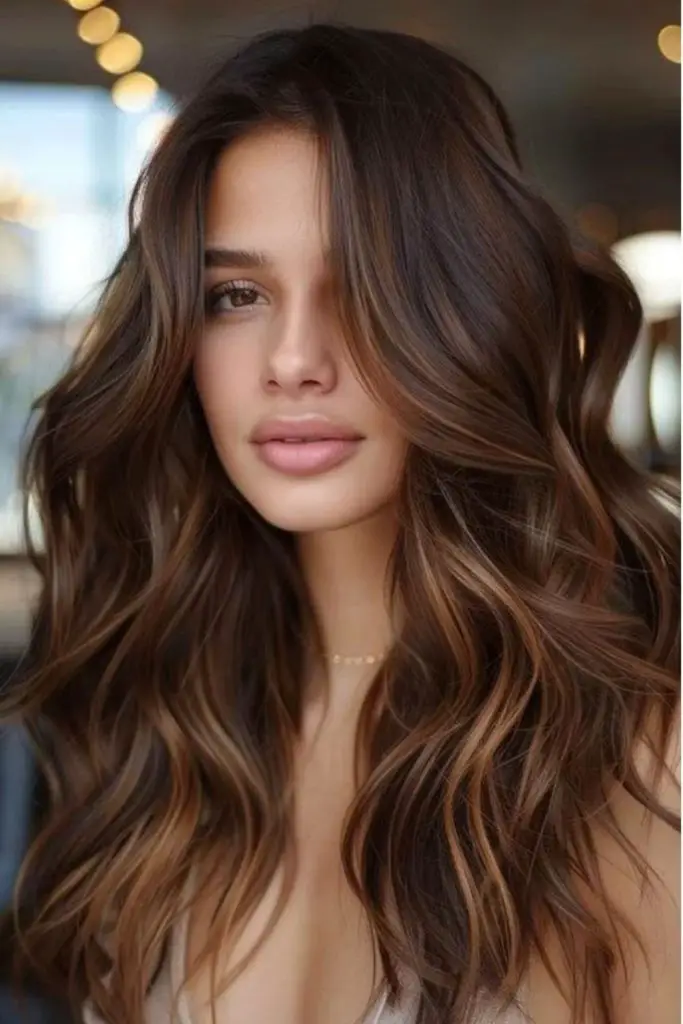 Latte caramel ombré on brunette hair.