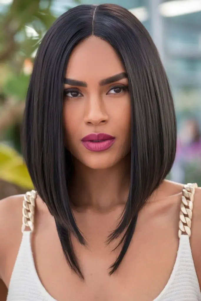 Dark angled bob with bold lines