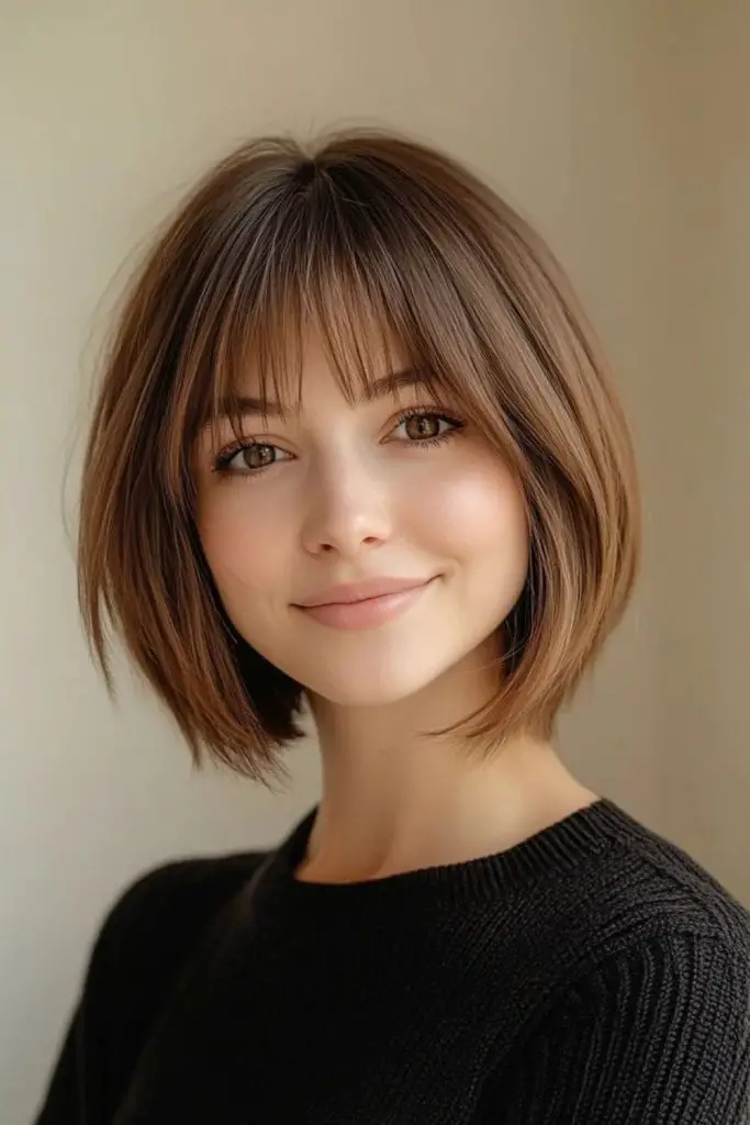 Bouncy honey bob with curved fringe