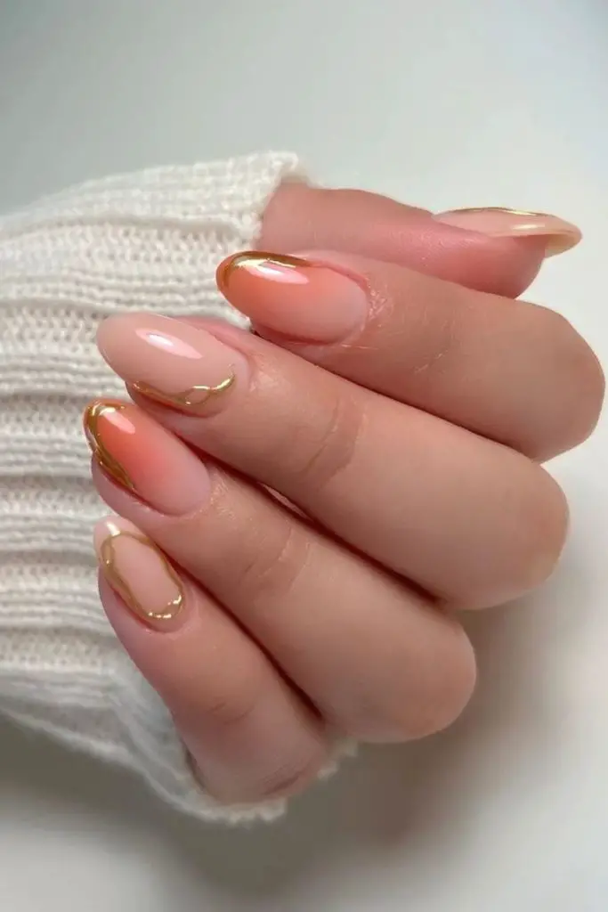 Coral fade nails with gold dot
