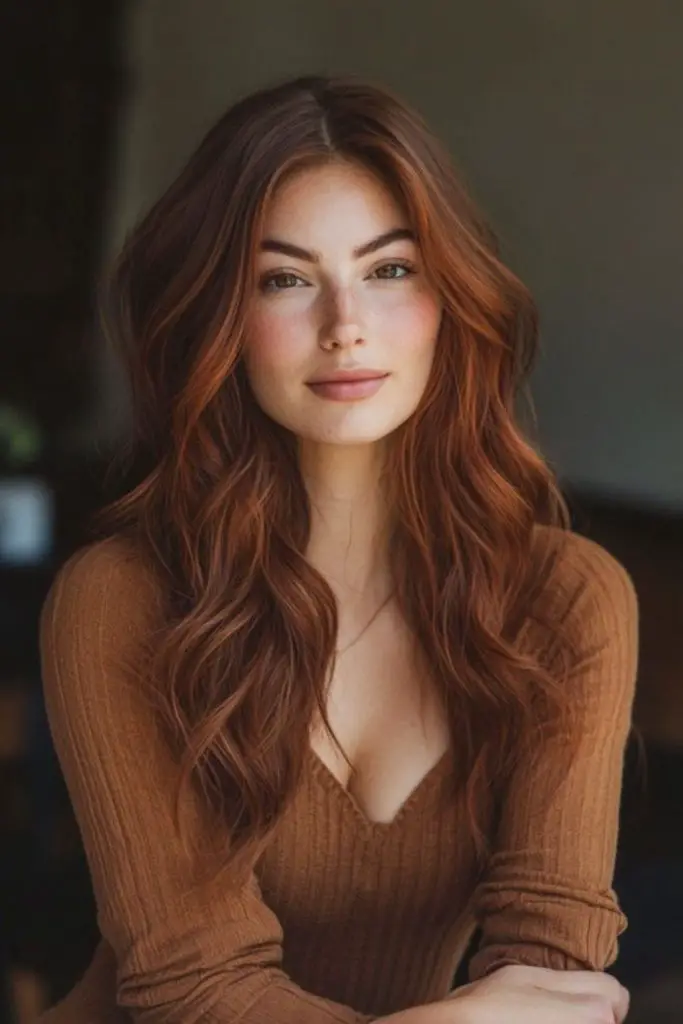 Reddish copper shimmer on brown waves