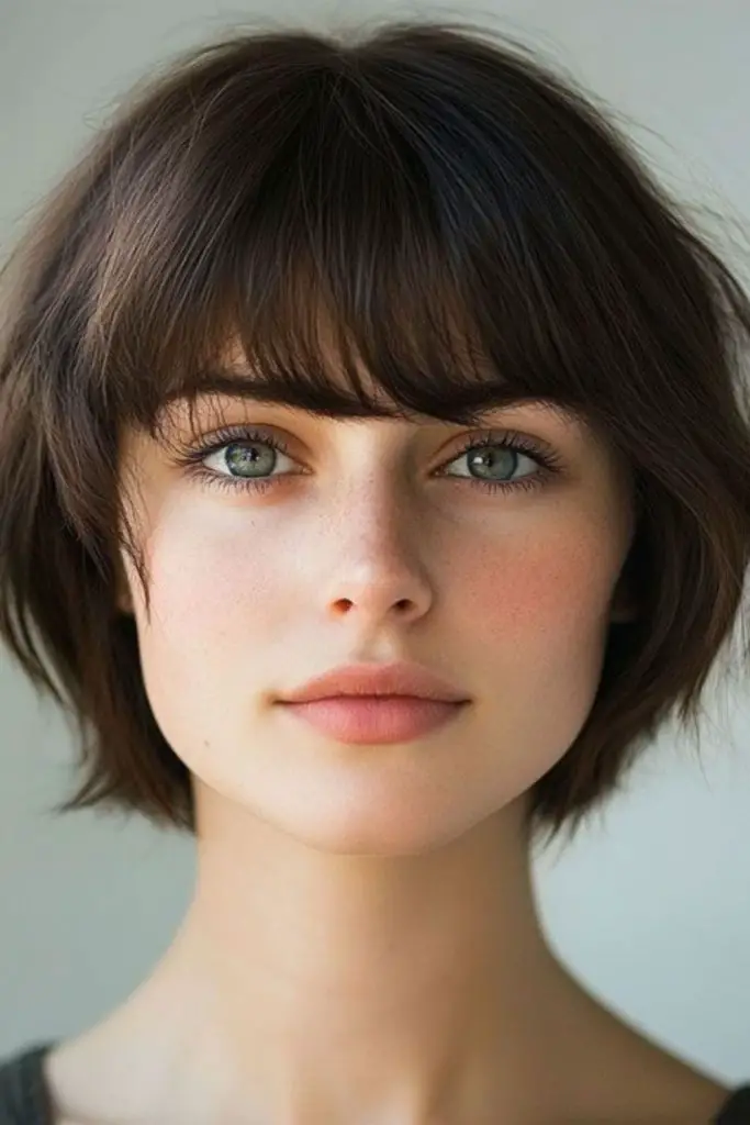 Blunt edgy bob with sharp fringe