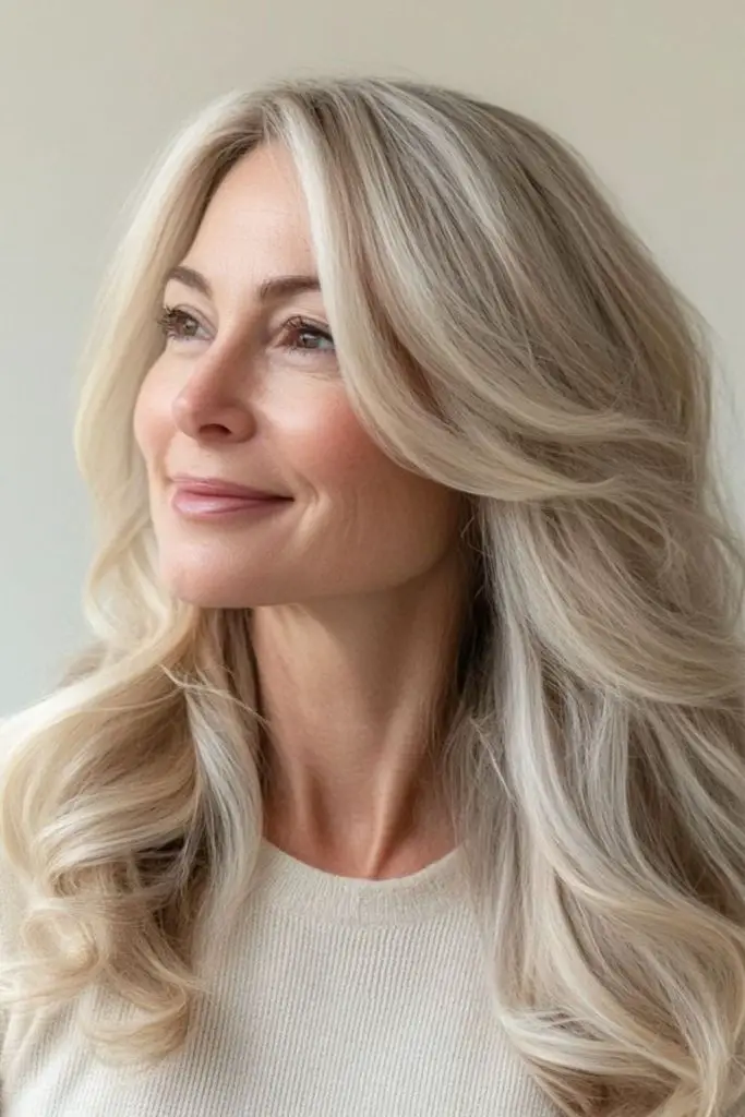 Creamy tones flowing through long hair