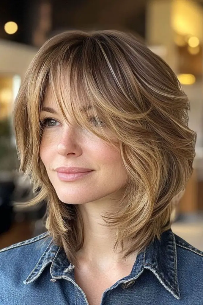 Cascading bob with fluid feathered layers

