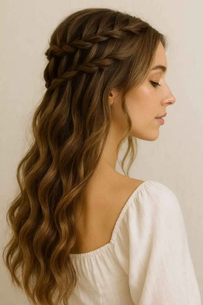 Cascading braid with dreamy side strands.