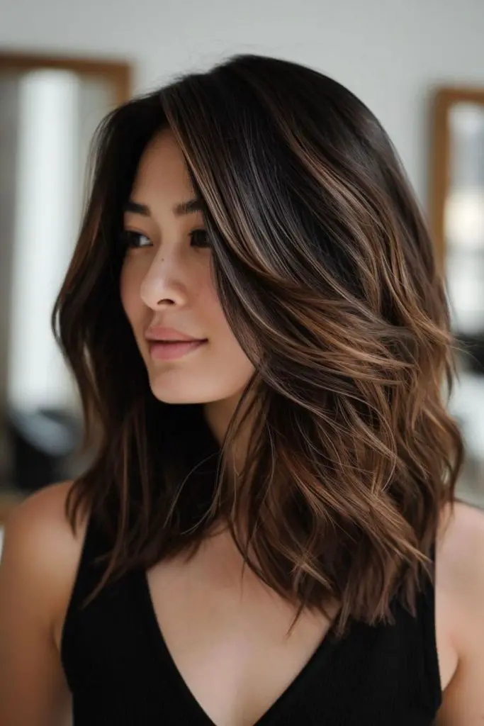 Brushed loose waves for soft framing.