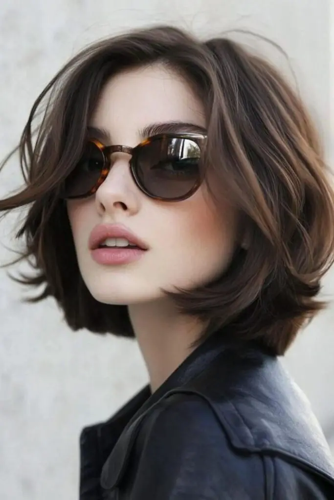 Jaw-length bob with artistic waves.