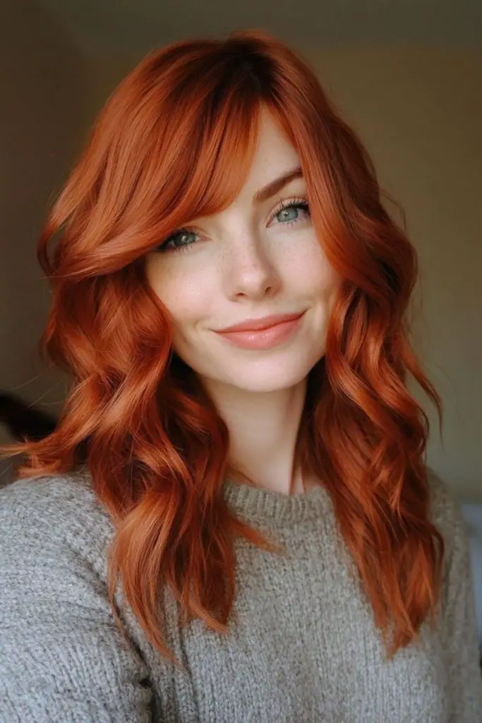 Raspberry lob with tousled parted bangs

