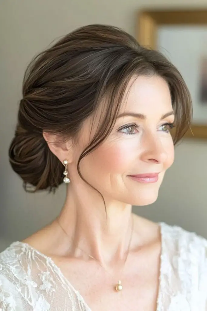 Soft airy updo with minimal structure.
