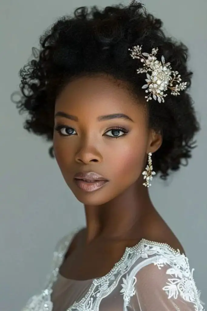 Natural afro puff wedding style