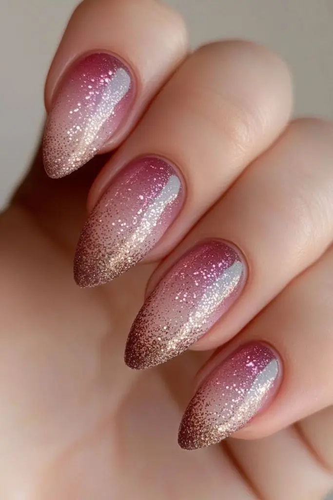 Cranberry pink ombre nails winter shimmer