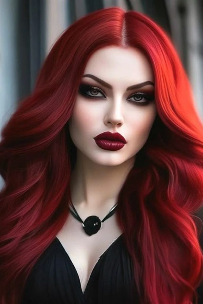 Blood moon huntress with red waves.