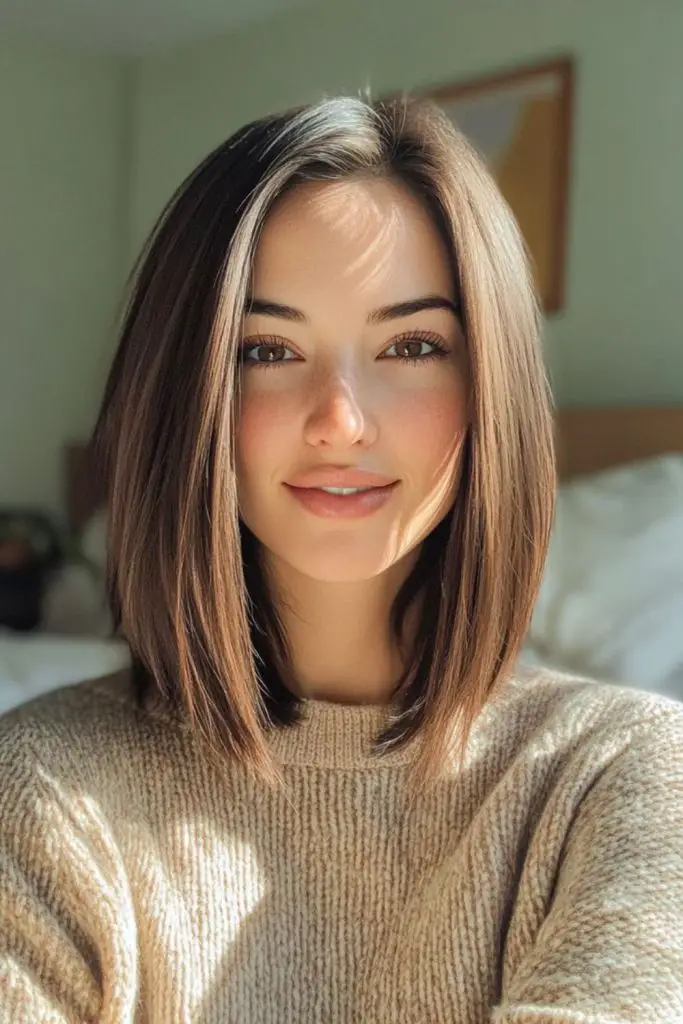 Sleek blunt cut lob for fullness
