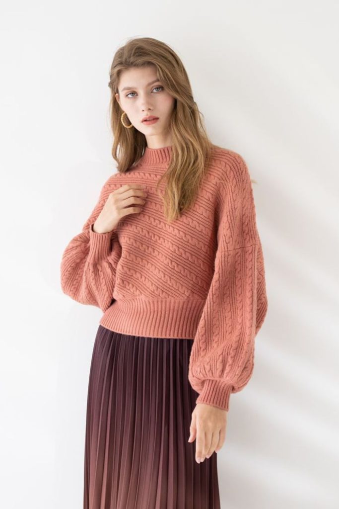 Blush knit sweater feminine autumn outfit.