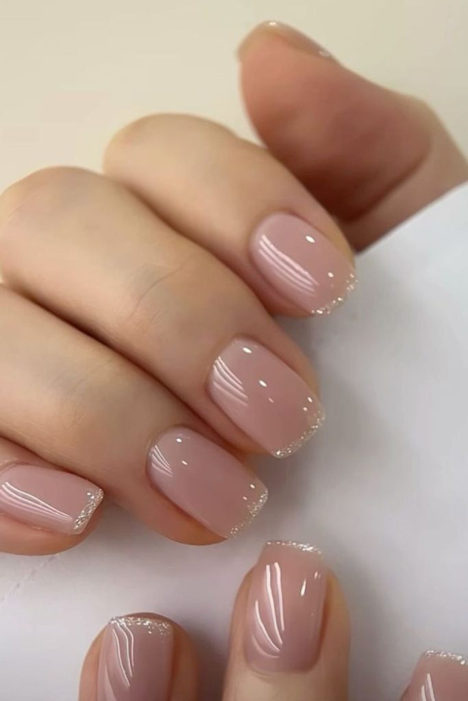 Elegant nude minimalist crystal accent nails