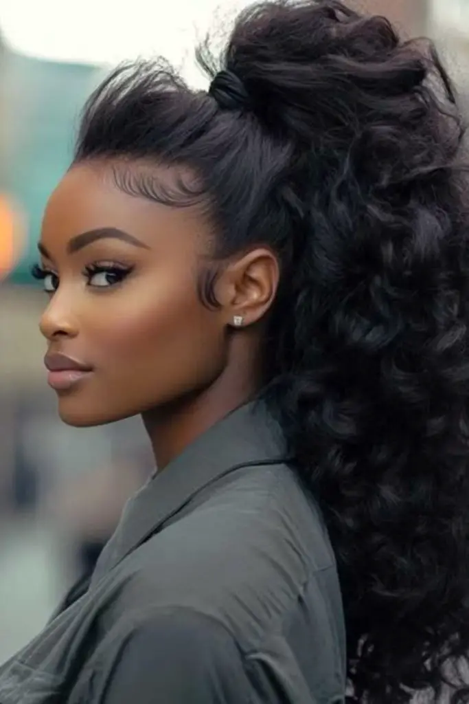 High-up curly ponytail with bounce