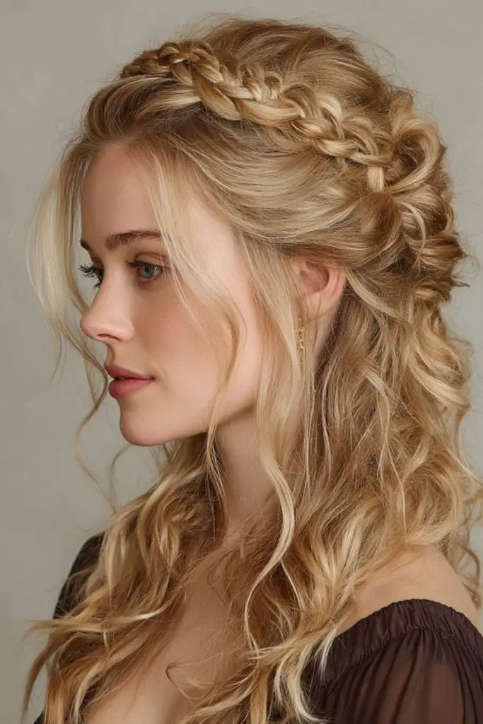Braided crown with cascading curls