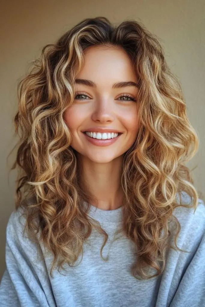 Loose tousled curls with bronze sheen