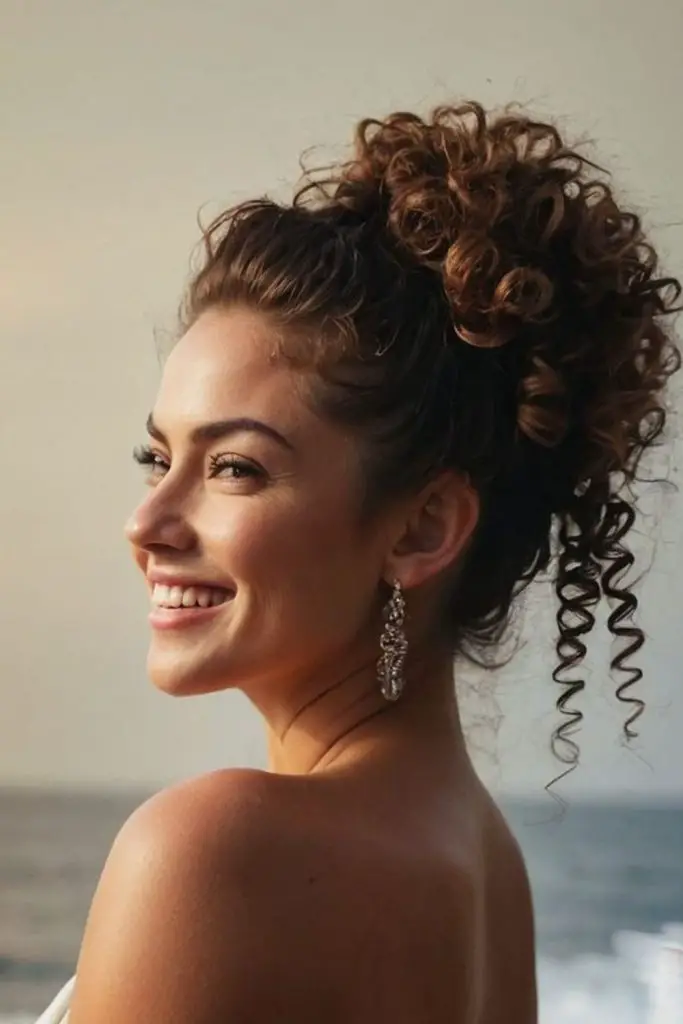 Curly bun with bubble texture