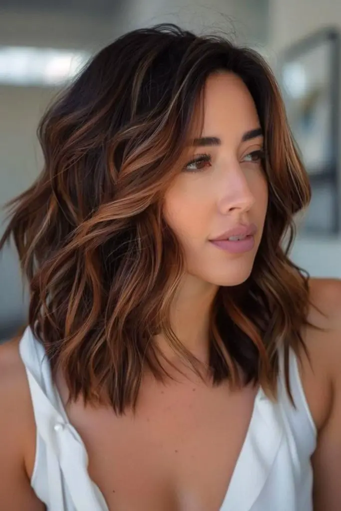 Terracotta tones infused in brown hair