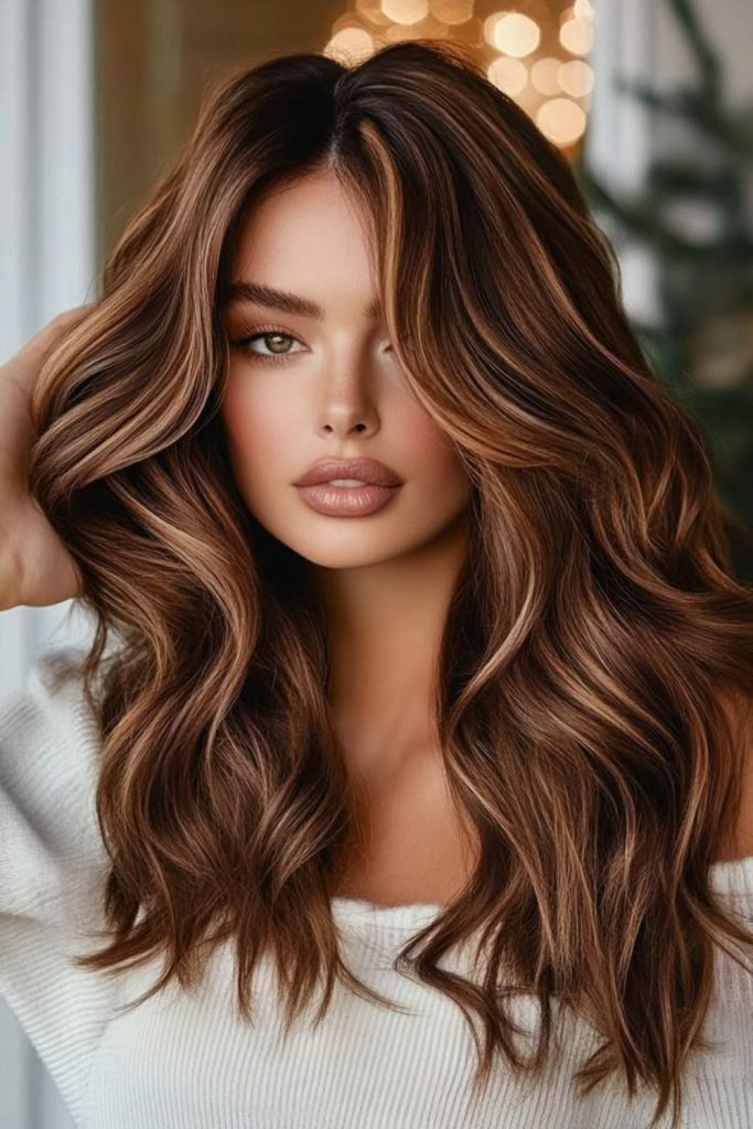 Caramel apple drizzle glossy fall hair.