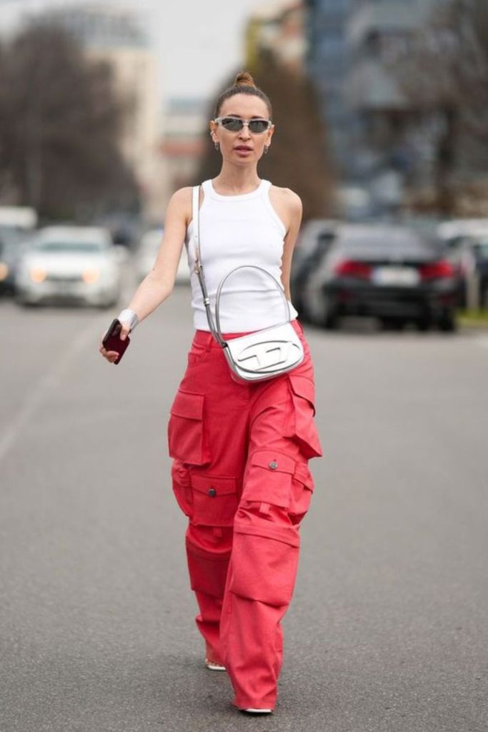 Oversized cargo pockets satin top style