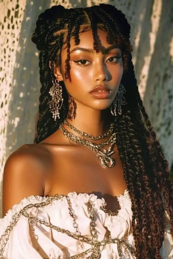 Long goddess locs wedding hairstyle