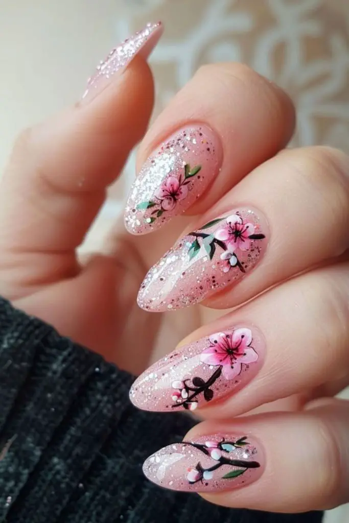 Cherry blossom soft pink nails.