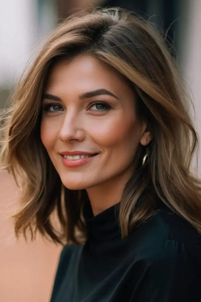 Collarbone length sweep hairstyle idea.