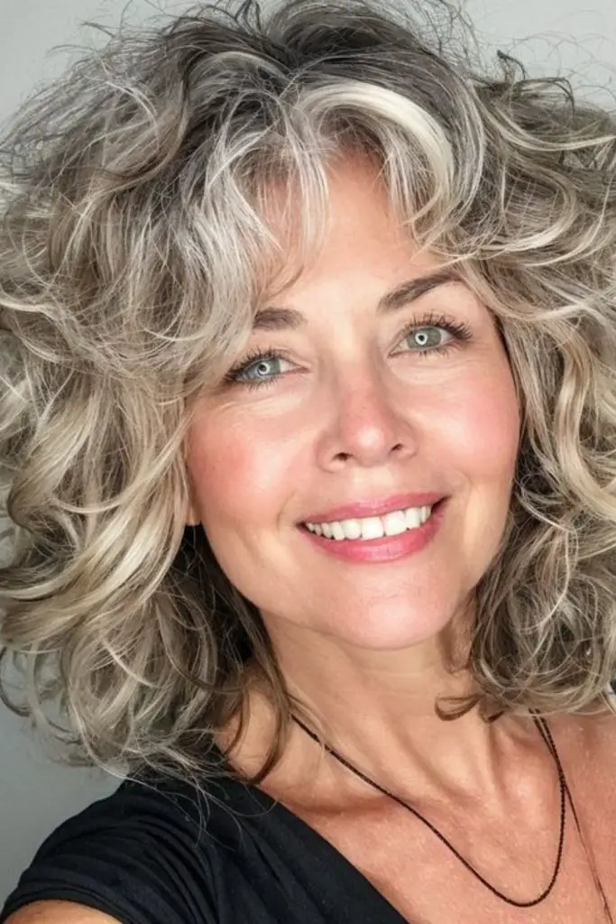 Curly chiffon hairstyle with short fringe.