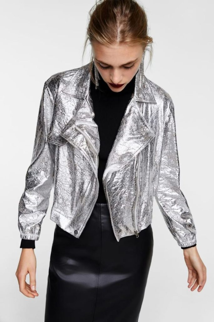Chrome jacket geometric skirt edgy