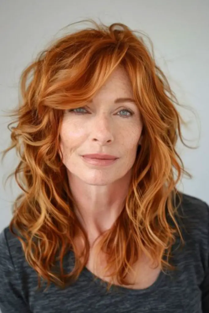 Cinnamon layered waves with side fringe.