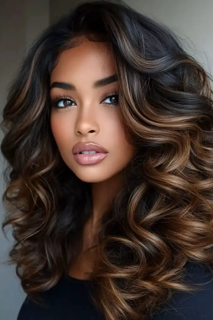 Clouded honey cascade dark hairstyle