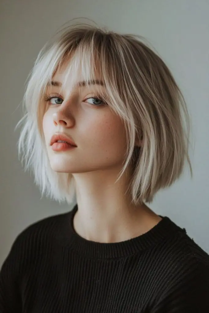 Airy angled bob with feather-light layers.