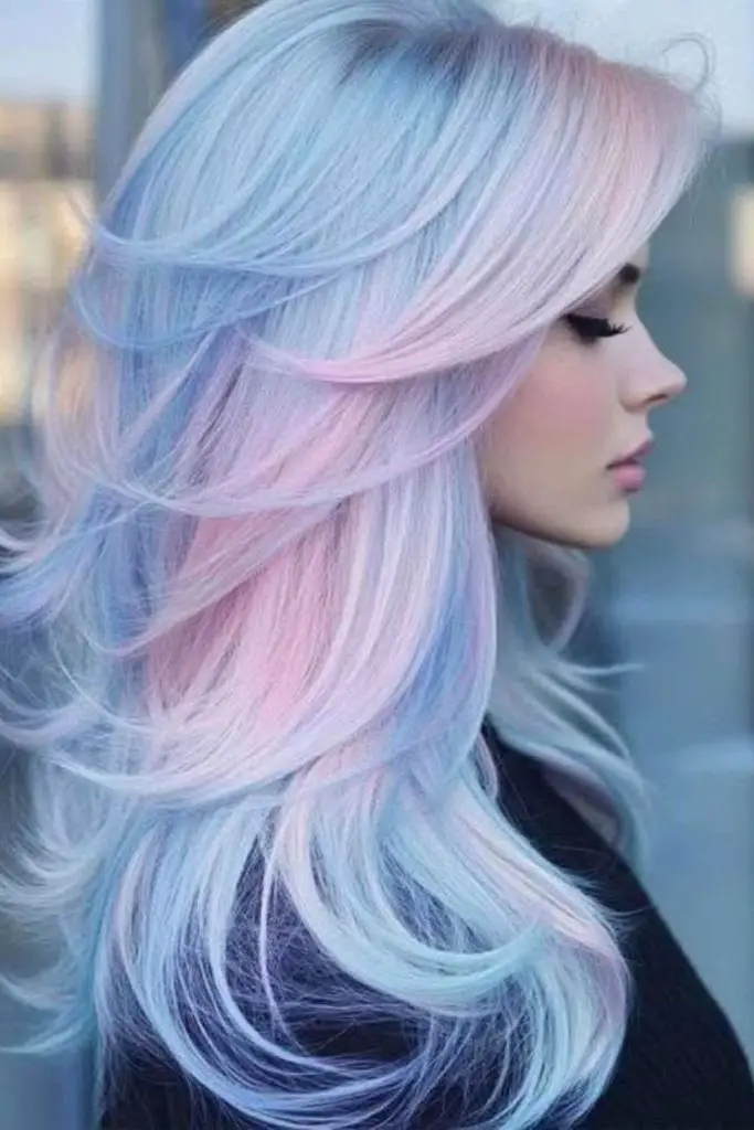 Pastel pink and blue on platinum