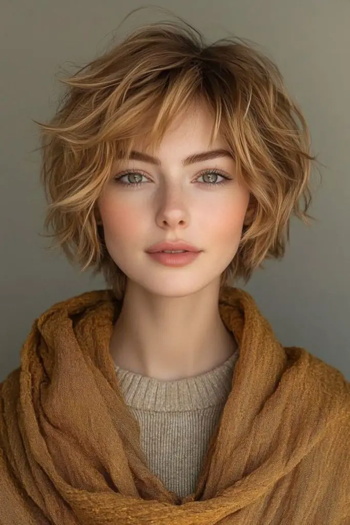 Cropped shaggy cut with rebellious flair