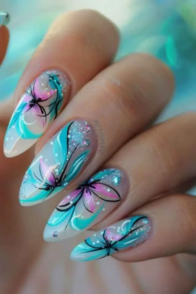 Crystal butterfly whimsical pastel nail set