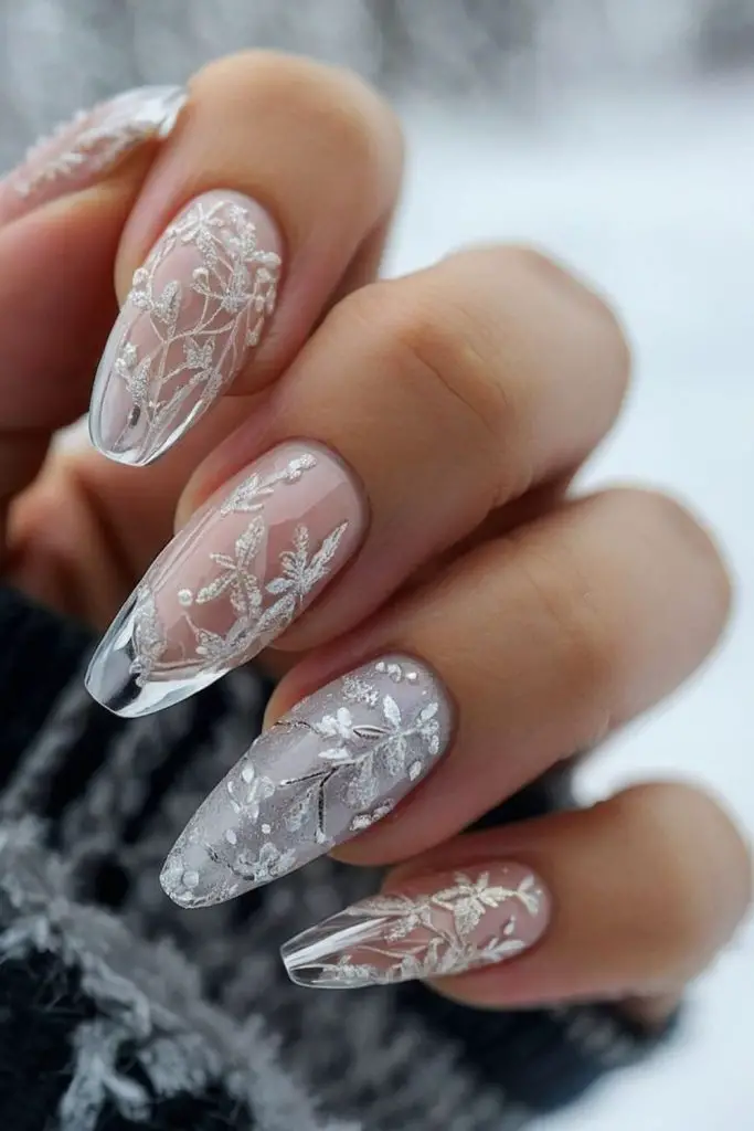 Crystal waterfall drip sparkling wedding nails.
