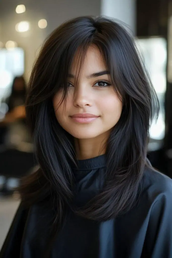 Curtain bangs with straight bottom cut
