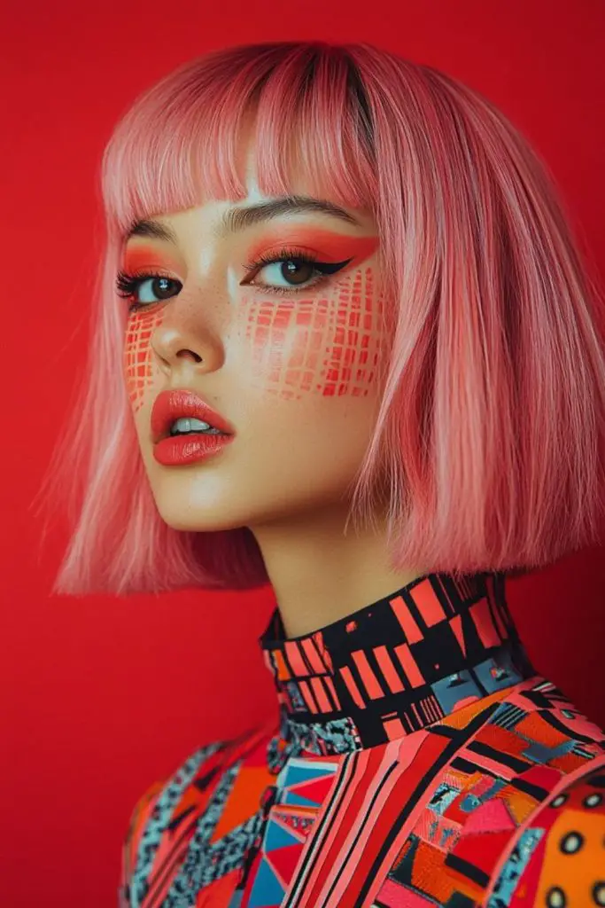 Cyberpunk Hacker Vixen neon pink bob