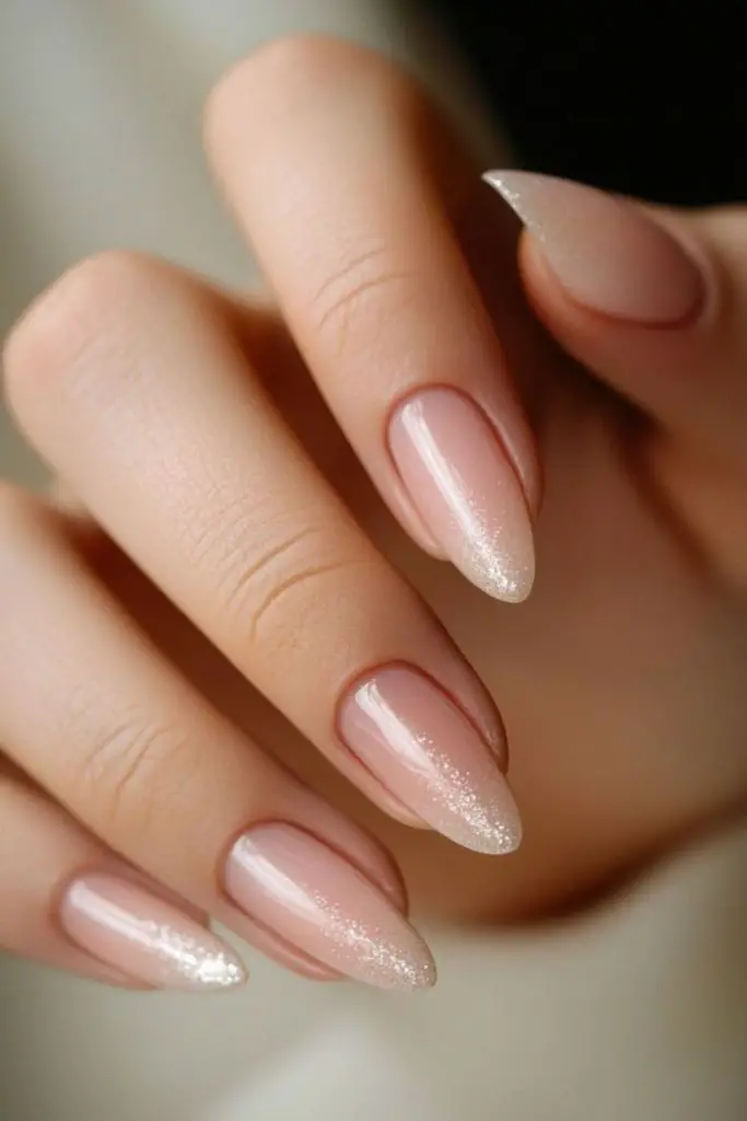 Dainty heart sprinkle playful bridal nails.