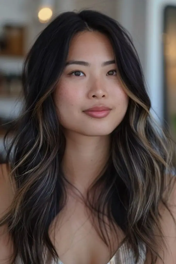 Dark brulee flick balayage on black