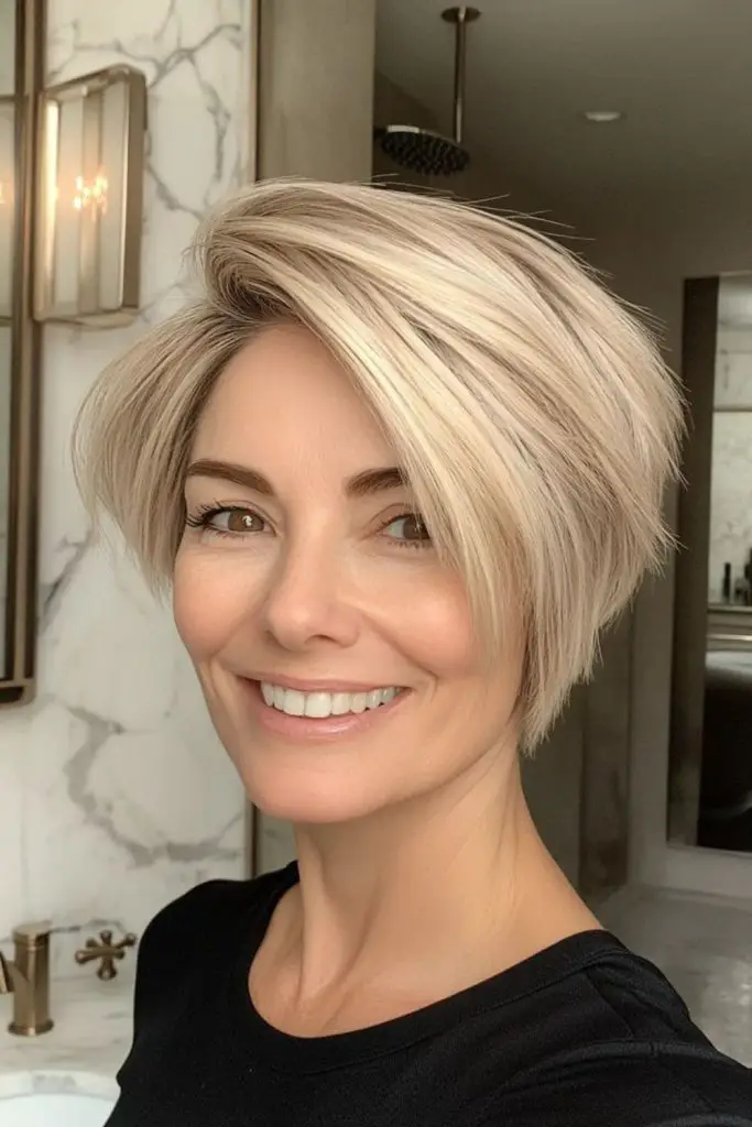 Deep side part bob hairstyle