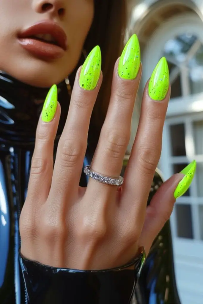 Electric lime neon rave inspired nails