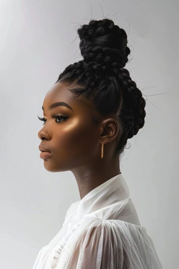 Coiled rope bun loc updo