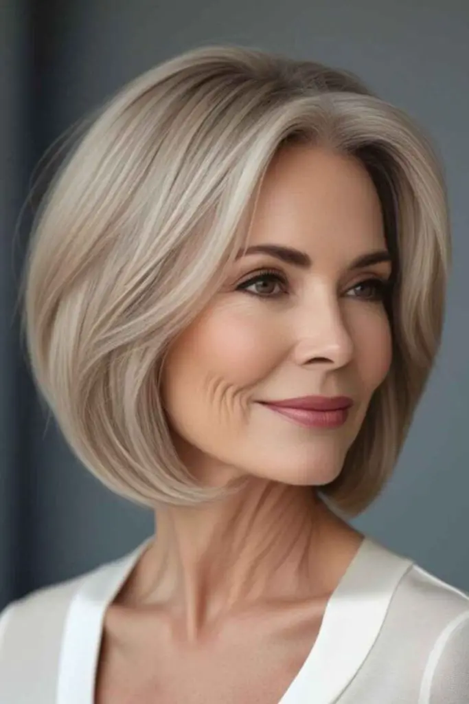 Soft bob style for mature elegance.