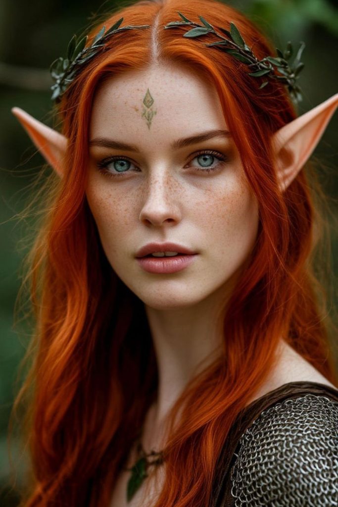 Elven druid with ruby waves.