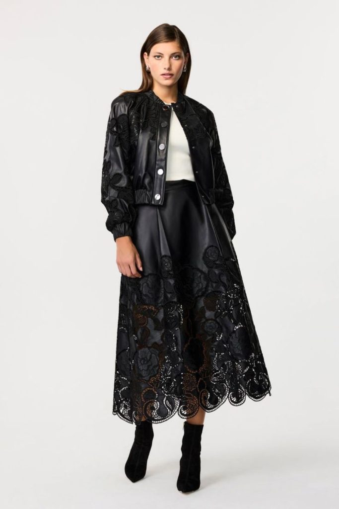 Lace skirt leather jacket boots