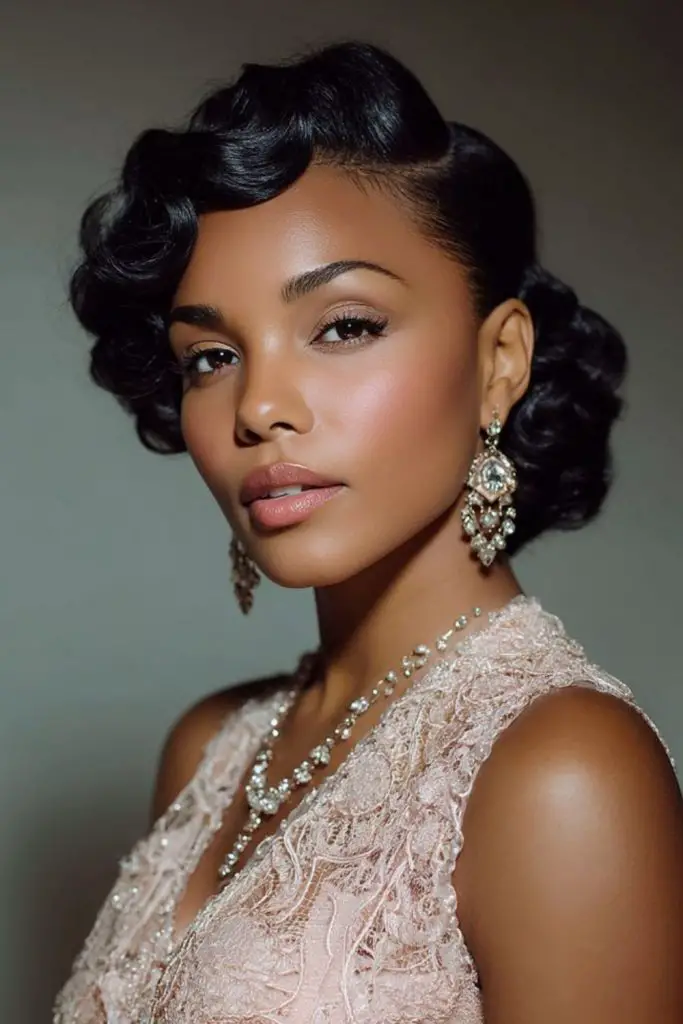 Vintage finger wave bridal hairstyle
